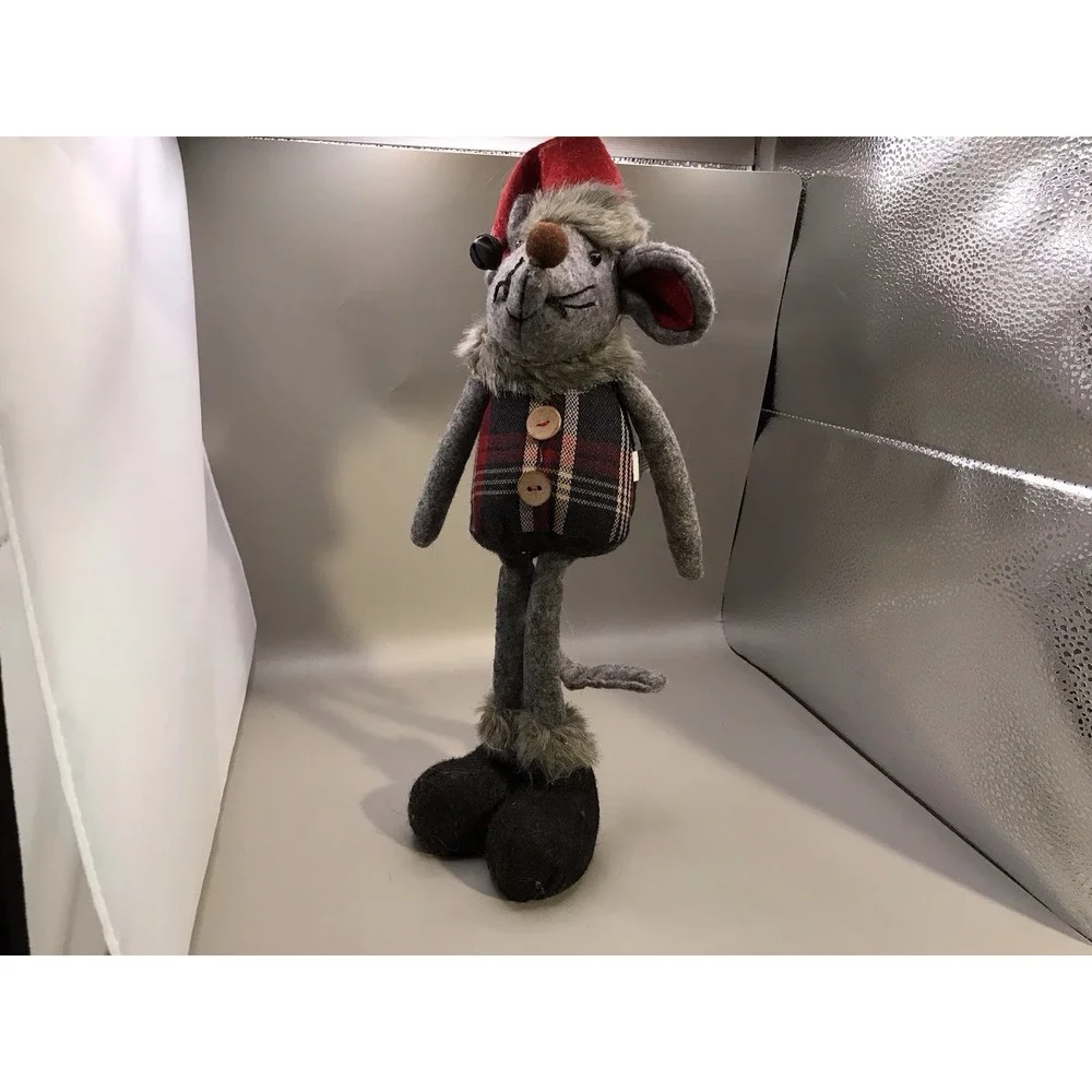 Cute Christmas Mouse ‎ Wearing A Plaid Vest And Santa Hat